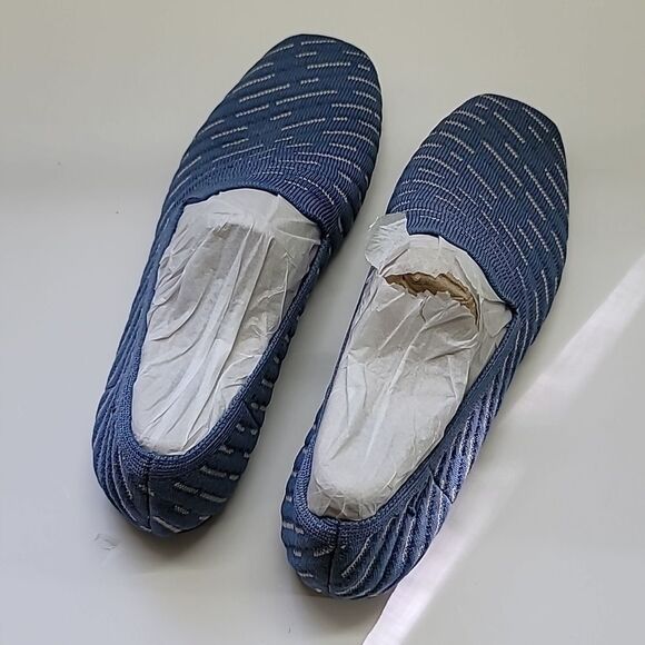 Vivaia NWT Square-Toe Patterned Loafers Blue Textured Slip-On Shoes - Picture 5 of 11